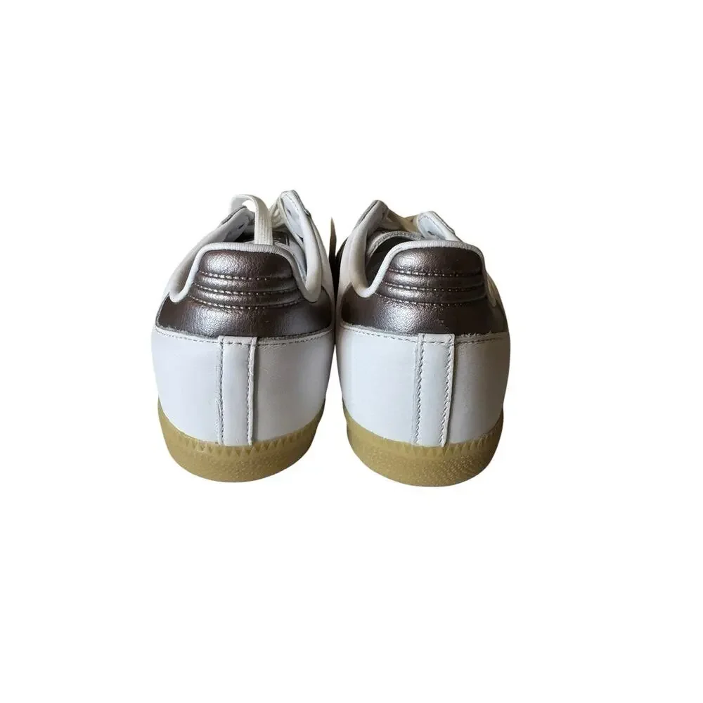 adidas NEW Samba OG Womens Low Top Leather Sneakers White/Coffee Metallic Bronze